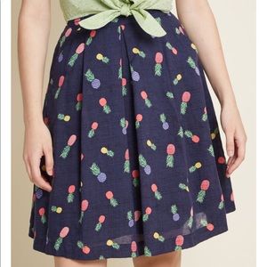 Modcloth Navy A-Line Skirt with Pineapple Print